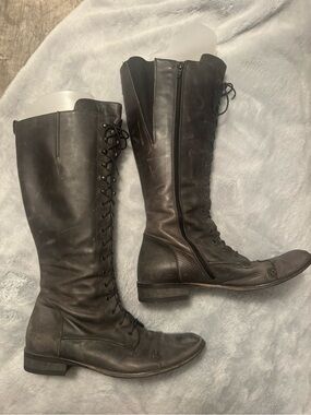 Vintage Charles David Dark Gray Lace-Up Riding Boots (w/ zipper)